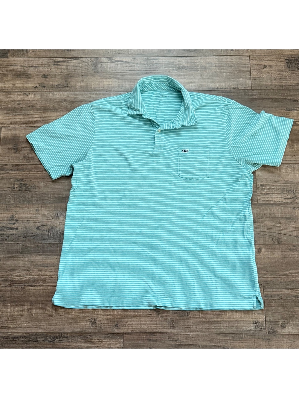 Vineyard Vines Classic Fit Striped Polo Shirt in Mint Green and White, Size L